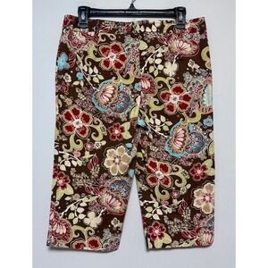 Ann Taylor LOFT Marisa Floral Capri Pants Size 8 Boho‎ Chic Paisley Earth Tones
